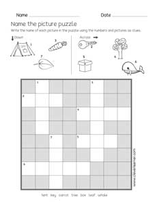Simple picture crossword puzzle sheets for children