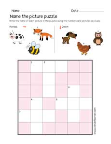 Simple picture crossword puzzle sheets for children