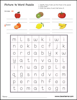 Free picture word puzzle activity for kindergarten kids