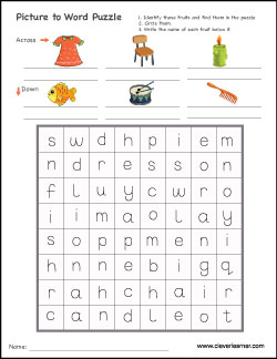 Simple, fun and free picture crossword puzzles for children in preschool