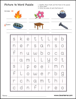 Simple picture crossword puzzle sheets for children