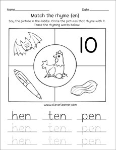 Rhyme words activity sheets for homeschool chlldren