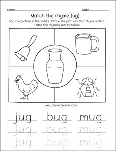 Rhyme words activity sheets for homeschool chlldren