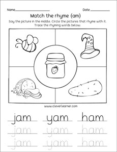 Rhyme words activity sheets for homeschool chlldren