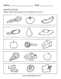 Free preschool activities on Healthy and Unhealthy foods worksheets