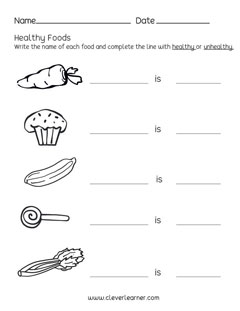 What are healthy foods preK activity sheets
