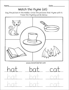 Rhyming words activity worksheets for PreK