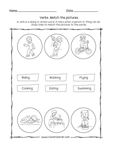 VERB activity worksheets for kindergarten kids