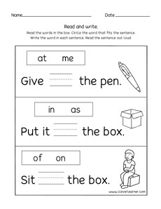 simple sentence writing and reading activity worksheets for kindergarten kids