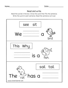 Picture sentence activity sheets for first grade kids