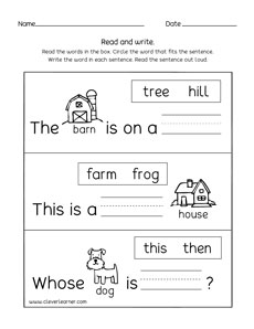 Picture sentence activity sheets for kids