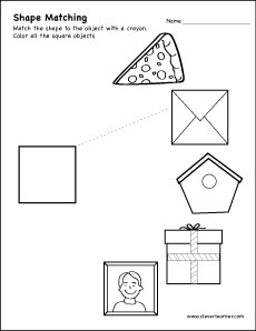 Free Square Shape Picture matching worksheets for prek children