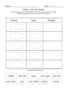 Verb Tenses Practice Sheets for kindergarten