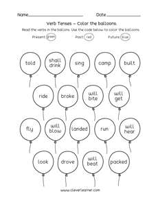 Verb Tenses Practice Sheets for kindergarten