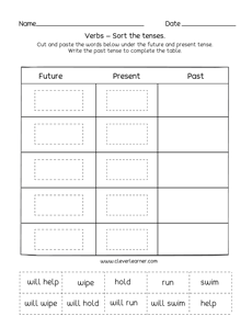 Verb Tenses Practice Sheets for kindergarten