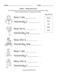 Verb Tenses Practice Sheets for kindergarten