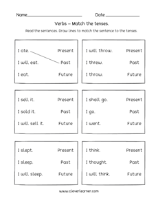 Verb Tenses Practice Sheets for First Grade