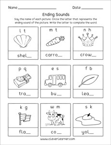 Ending Sounds Worksheets and Activities for PreK