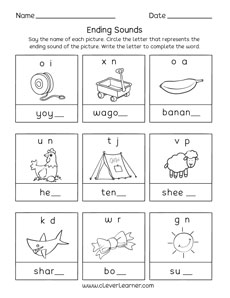 Ending sounds worksheets and printables for Homeschool preschool