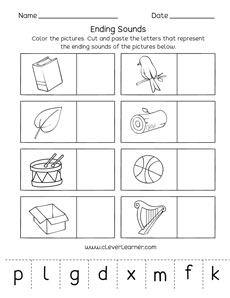 kindergarten ending sounds worksheets