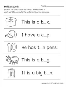 Middle Sound Worksheets For Kindergarten