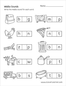 Phonics - Middle Sounds Worksheets