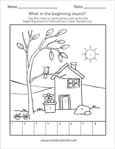 Fun Beginning sounds activity sheets for preschool children