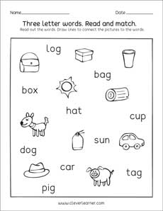 Three Letter Words for Kindergarten Reading Practice