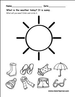 WHat to wear on a sunny day Free Preschool worksheets