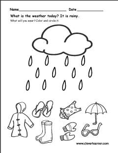 What to wear on a Rainy day Free Preschool worksheets
