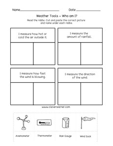 The Weather Tools Kindergarten Activity WOrksheet