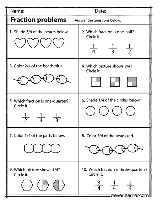 Easy fractions worksheets for second grade kids