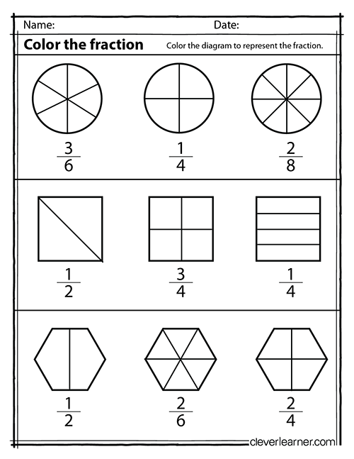 Fractions practice sheets for kids