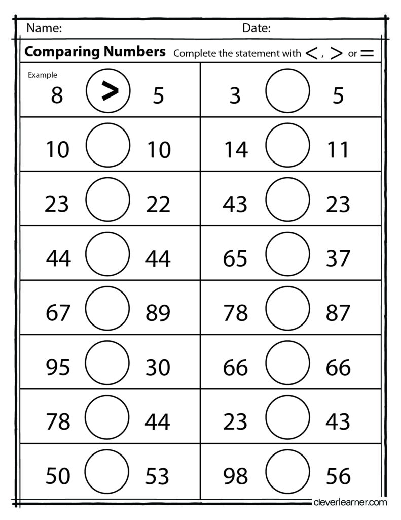 Free Comparing 2-Digit Numbers using Words and Symbols Printable Place Value Greater or less Worksheet